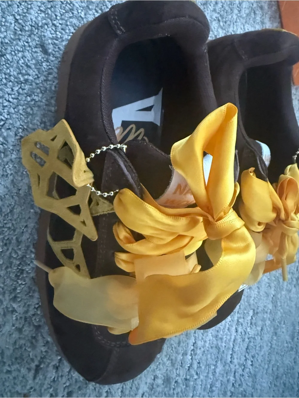 Naked Wolfe Suede Sneakers with Yellow Satin Ribbon Laces